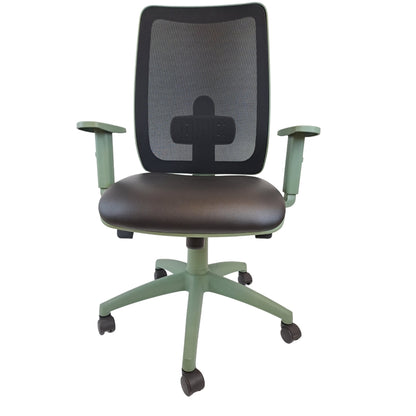 Sedia Ufficio Ergonomica Verde Salvia, Poltrona Scrivania con Supporto Lombare X-Flow, Braccioli Regolabili, Seduta in Eco-Pelle e Schienale Traspirante, Design Moderno Bio-Style.